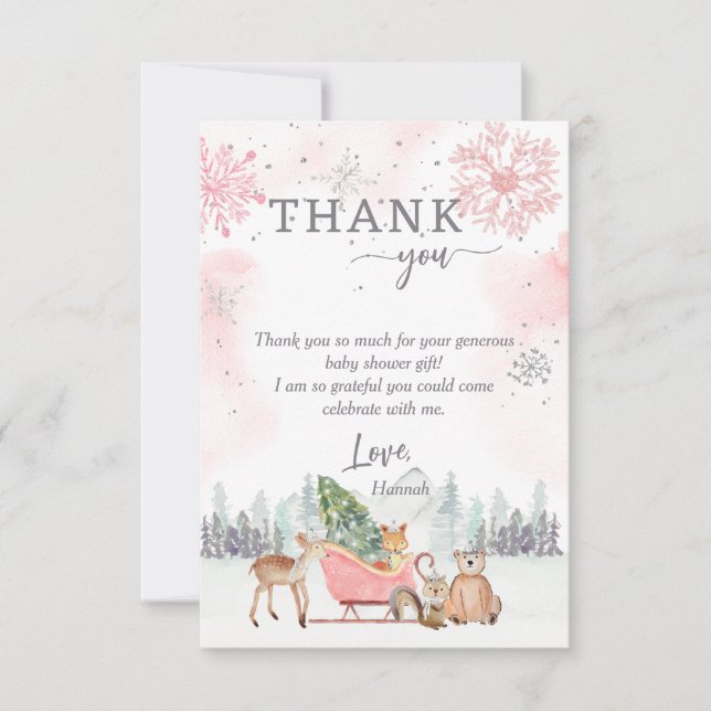 Winter Woodland Baby Shower Photo Thank You Card (Front)