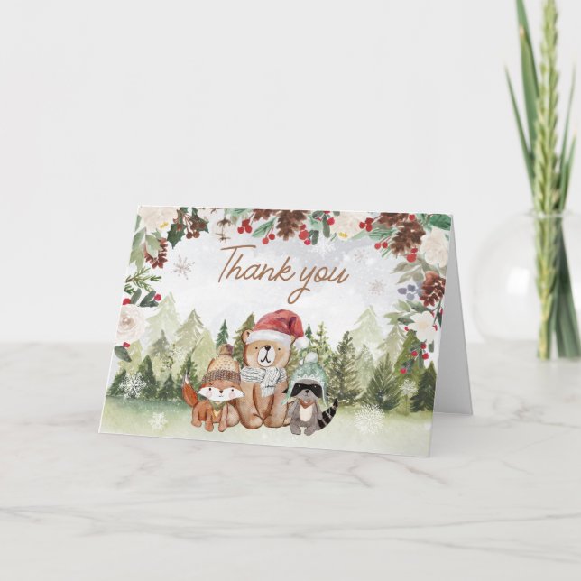 Winter Woodland Baby Shower  Thank You Card (Front)