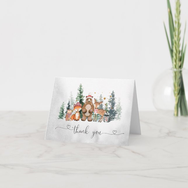 Winter Woodland Baby Shower Thank You Card (Front)