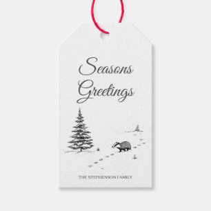 Winter Woodland Badger Hand Drawn Festive Gift Tags