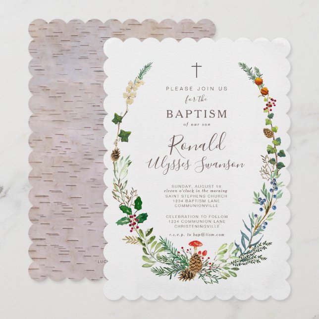 Winter Woodland Baptism invitation (Front/Back)