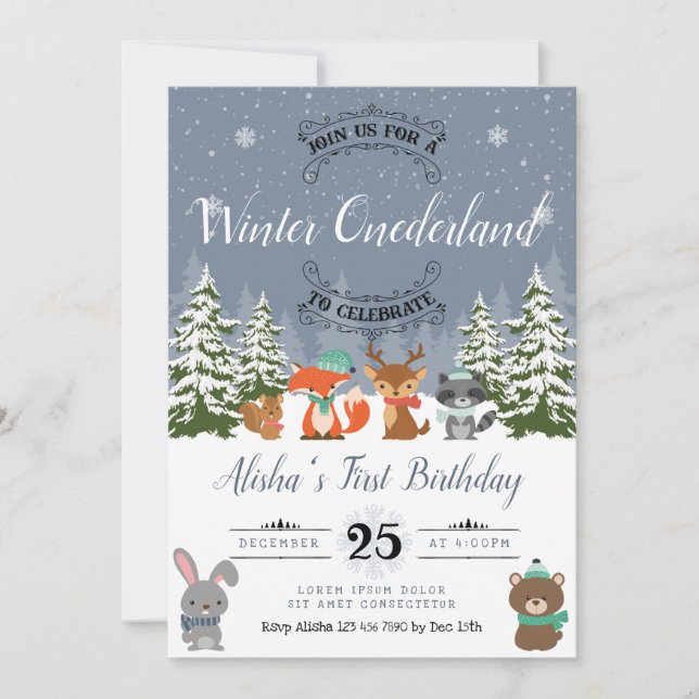 Winter Woodland Birthday Invitation (Front)