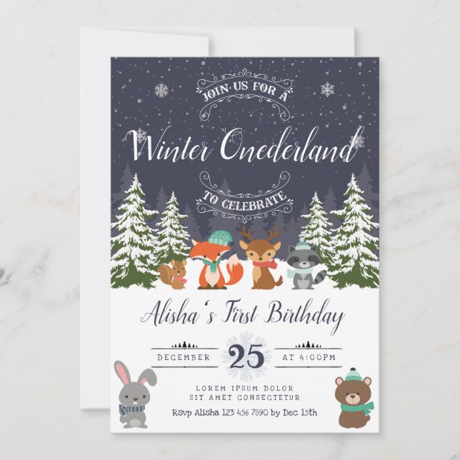 Winter Woodland Birthday Invitation (Front)