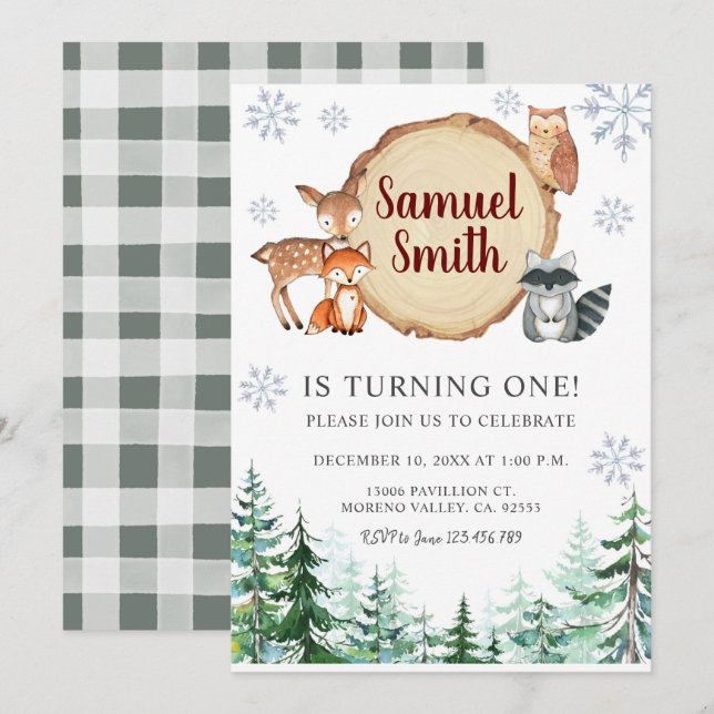 Winter Woodland Birthday Invitation (Front/Back)