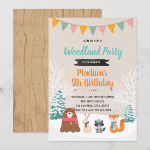 Winter woodland birthday party invitation