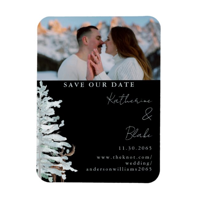 Winter Woodland Black Wedding Photo Save our Date Magnet (Vertical)