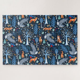 Winter Woodland Blue/Gold ID785 Jigsaw Puzzle