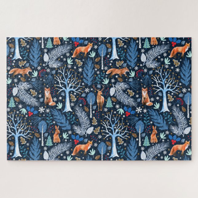 Winter Woodland Blue/Gold ID785 Jigsaw Puzzle (Horizontal)