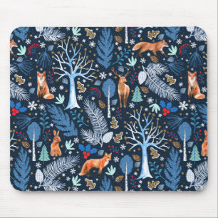 Winter Woodland Blue/Gold ID785 Mouse Mat