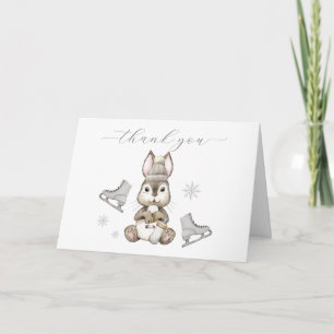 Winter Woodland Bunny Ice Skate Baby Shower Thank You Card