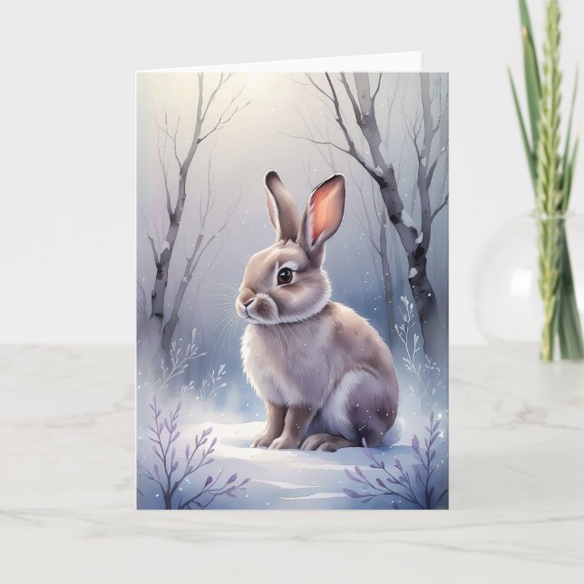 Winter Woodland Bunny Snowy Forest Blank Greeting Card (Front)