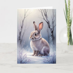 Winter Woodland Bunny Snowy Forest Blank Greeting Card