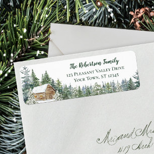 Winter Woodland Cabin Christmas Return Address