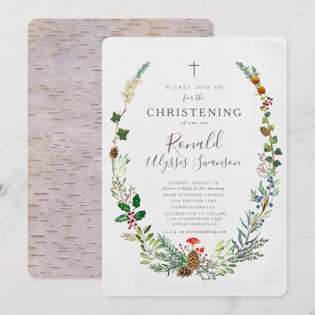 Winter Woodland Christening invitation (Front/Back)