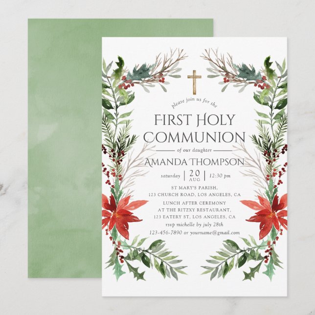 Winter Woodland Christmas First Holy Communion Invitation (Front/Back)