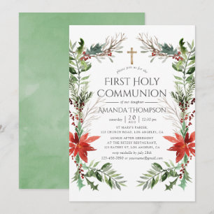 Winter Woodland Christmas First Holy Communion Invitation