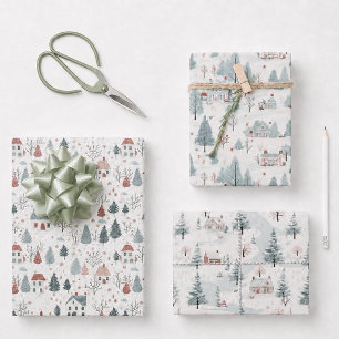 Winter Woodland Christmas Holiday Pattern Wrapping Paper Sheet