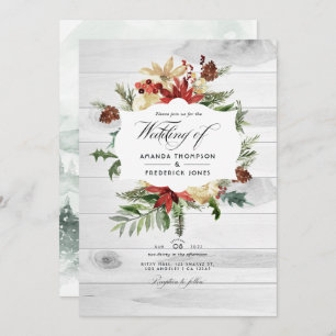 Winter Woodland Christmas Rustic QR Code Wedding Invitation
