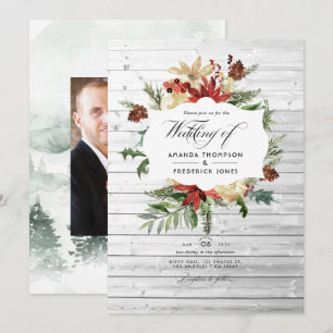 Winter Woodland Christmas Rustic Wedding Photo Invitation