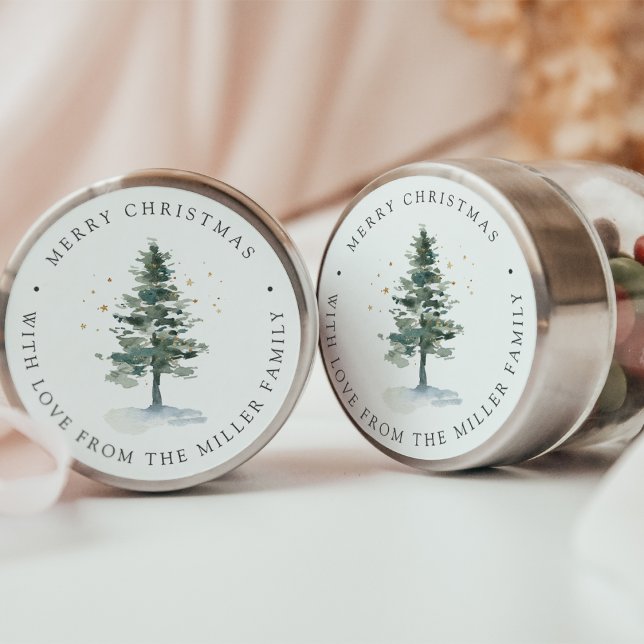 Winter Woodland Christmas Tree Personalised Classic Round Sticker (Creator Uploaded)