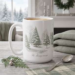 Winter Woodland Christmas Tree Pine Monogram Coffee Mug