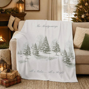 Winter Woodland Christmas Tree Pine Monogram Fleece Blanket