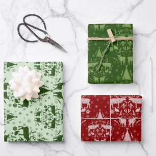 Winter Woodland Damask w/ reindeer & fir trees  Wrapping Paper Sheet