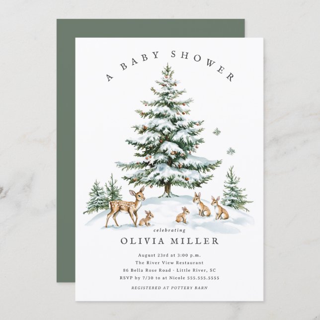 Winter Woodland Deer Baby Shower Invitation (Front/Back)