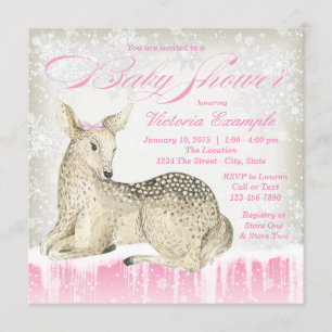 Winter Woodland Deer Baby Shower Invitations