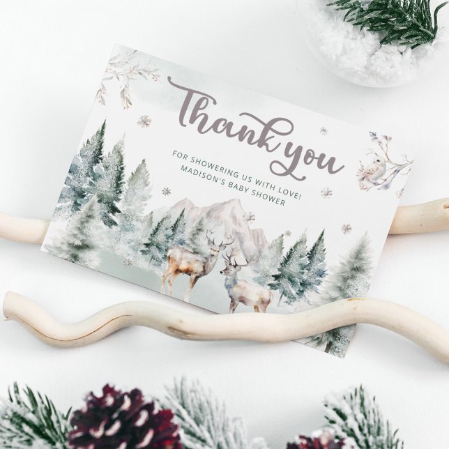 Winter Woodland Deer Baby Shower Thank You Card (Creator Uploaded)