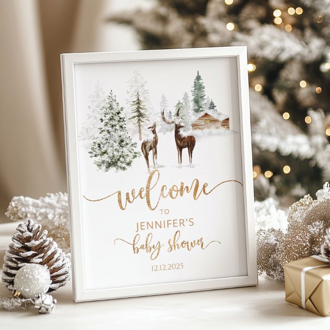 Winter woodland deer baby shower welcome poster (Creator Uploaded)
