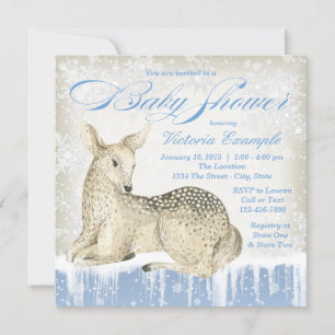 Winter Woodland Deer Boy Baby Shower Invitations
