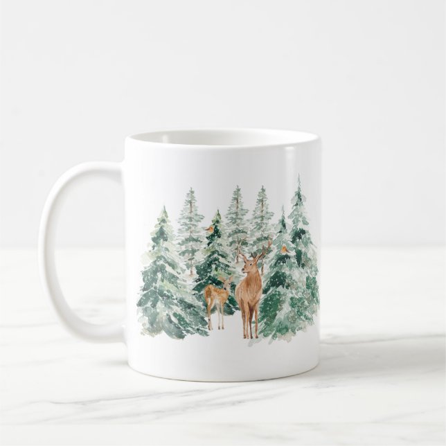 Winter Woodland Deer Christmas Coffee Mug (Left)