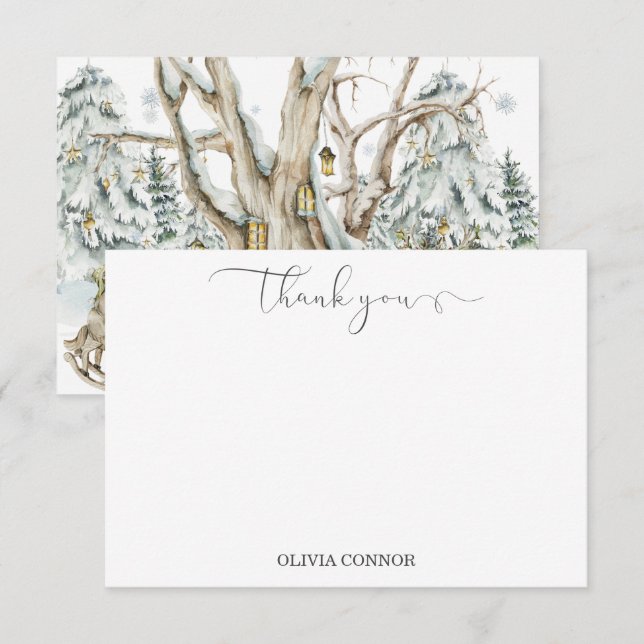 Winter Woodland Deer Forest Baby Shower Thank You Card (Front/Back)