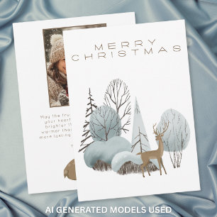 Winter Woodland Deer Merry Christmas Photo Holiday Card