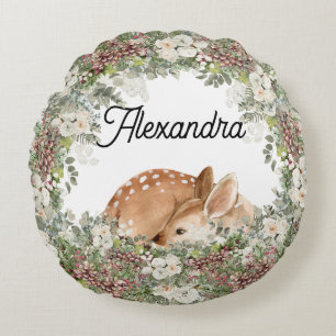 Winter Woodland Deer The Wild One   Round Cushion