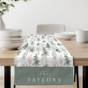 Winter Woodland Evergreen Forest Personalised Short Table Runner