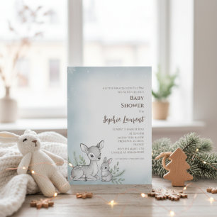 Winter Woodland Fawn Bunny Baby Shower Invitation