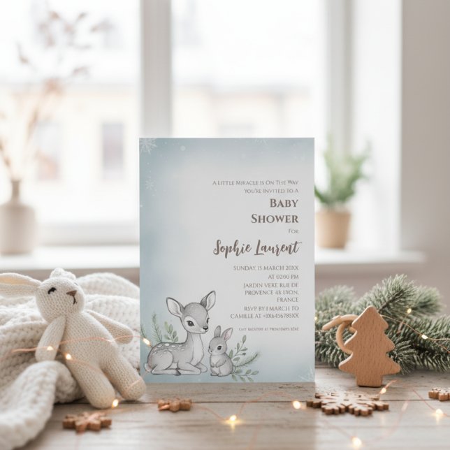 Winter Woodland Fawn Bunny Baby Shower Invitation (Creator Uploaded)