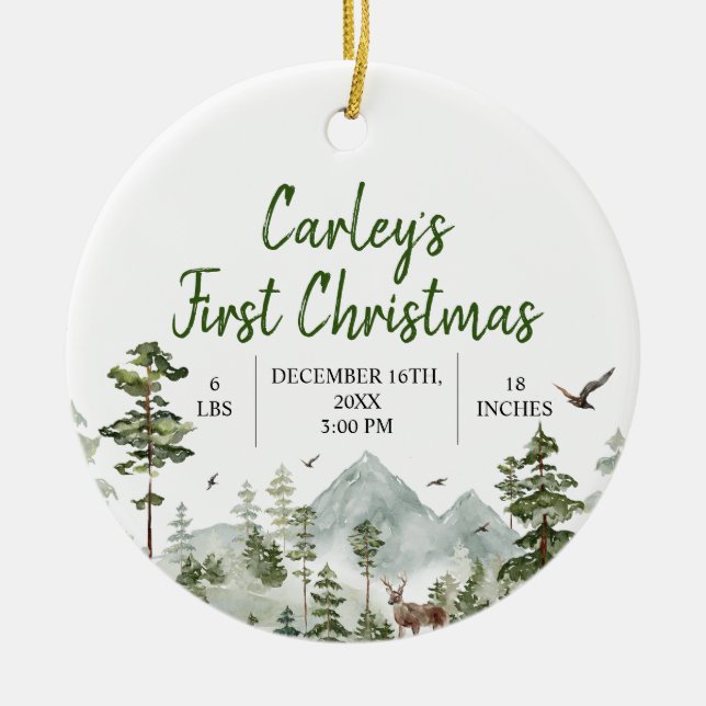 Winter Woodland First Christmas Pine Tree Ceramic Tree Decoration (Front)