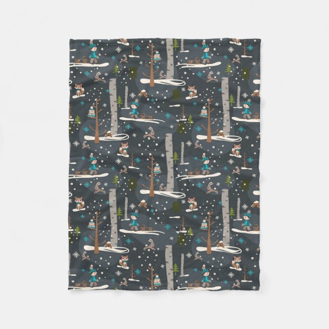 Winter Woodland Fleece Blanket (Front)