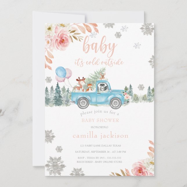 Winter Woodland  Forest Animal Baby Shower Invitat Invitation (Front)