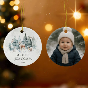 Winter Woodland Forest Animals Baby 1st Christmas Ceramic Tree Decoration