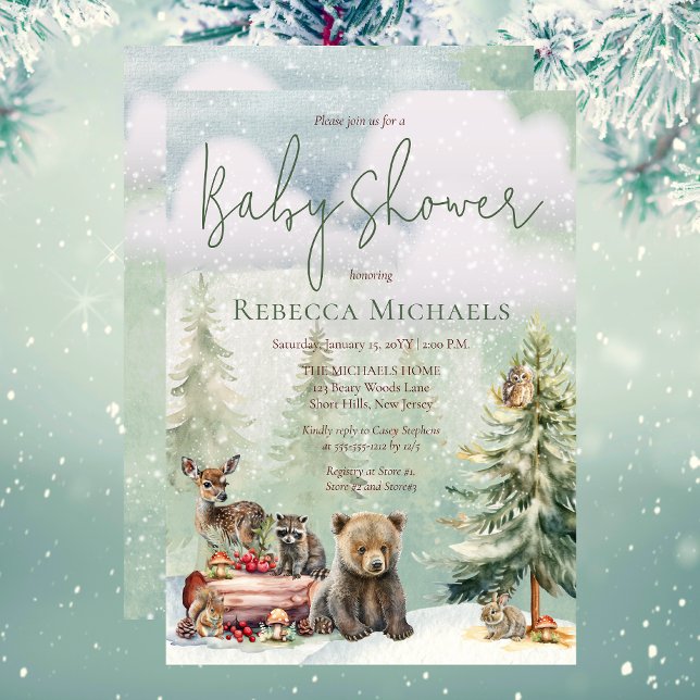 Winter Woodland Forest Animals Baby Shower Invitation (Winter Woodland Forest Animals Baby Shower Invitation)