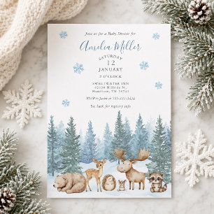 Winter Woodland Forest Animals Baby Shower Invitation
