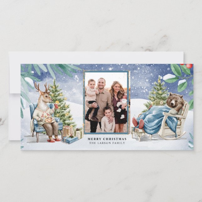 Winter Woodland Forest Animals Holiday Card (Front)