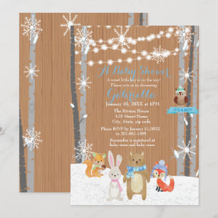Winter Woodland Forest Baby Boy Shower Invitation