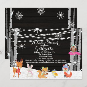 Winter Woodland Forest Baby Girl Shower Invitation