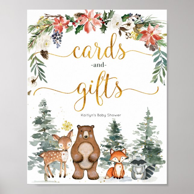 Winter Woodland Forest Baby Shower Cards and Gifts Poster (Front)