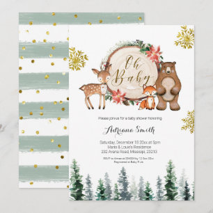 Winter woodland forest baby shower invitation